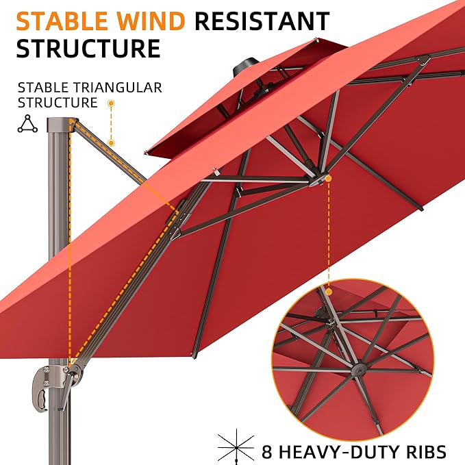 9' X 12' Cantilever Outdoor Patio Umbrellas Double Top Large Rectangle Umbrella - Image 2