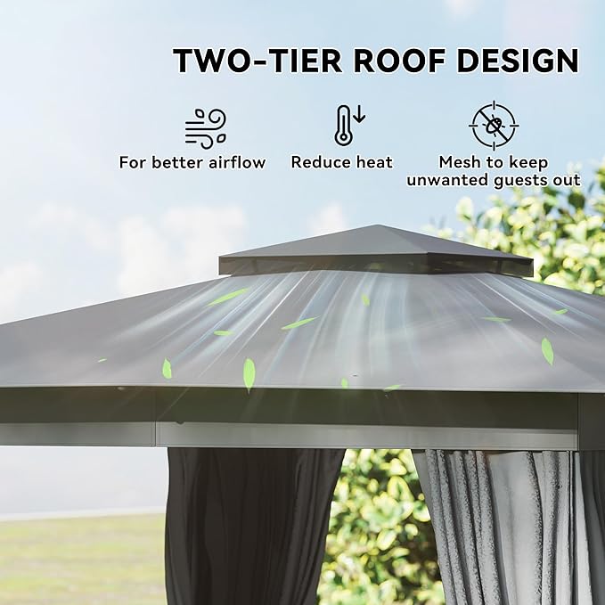 Outsunny 10' x 10' Outdoor Patio Gazebo, Heavy Duty Gazebo Canopy Shelter - Image 3