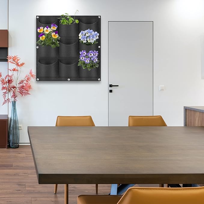 9 Pockets Hanging Planter Bags, Hanging Vertical Wall Mounted Plant Planting - Image 9
