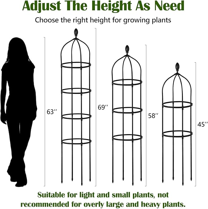Garden Obelisk Trellis for Climbing Plants Outdoor 6 Ft Rose Bush Round Trellis - Image 3