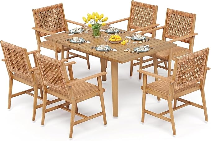PHI VILLA 7 Pieces Acacia Wood Outdoor Dining Set - Image 9