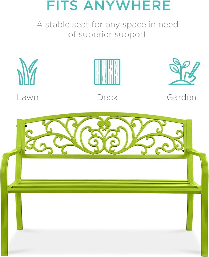 Best Choice Products Outdoor Bench Steel Garden Patio Porch Furniture - Image 3