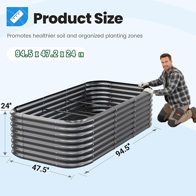 Quictent Galvanized Raised Garden Bed Kit, Strengthened by Crossbar, Dark Gray - Image 6