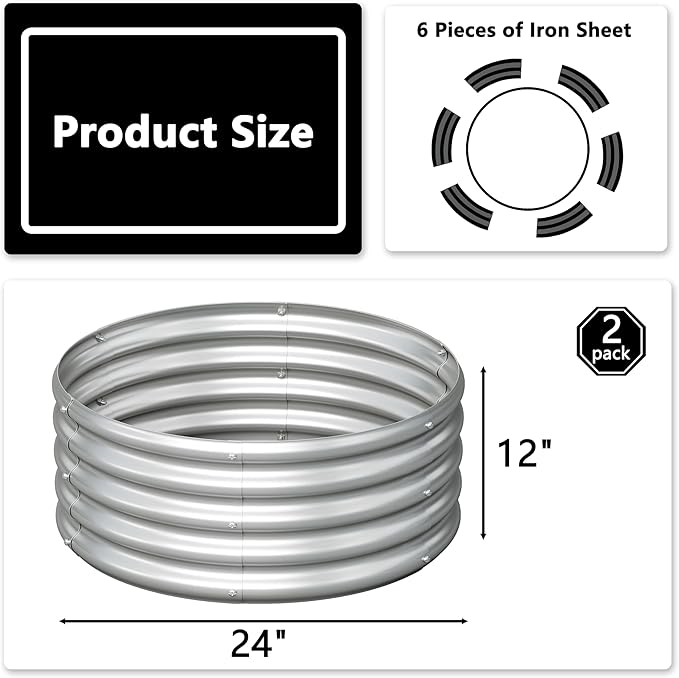 2x2x1ft Galvanized Round Raised Garden Bed, Outdoor Planter Box Metal Patio Kit - Image 2