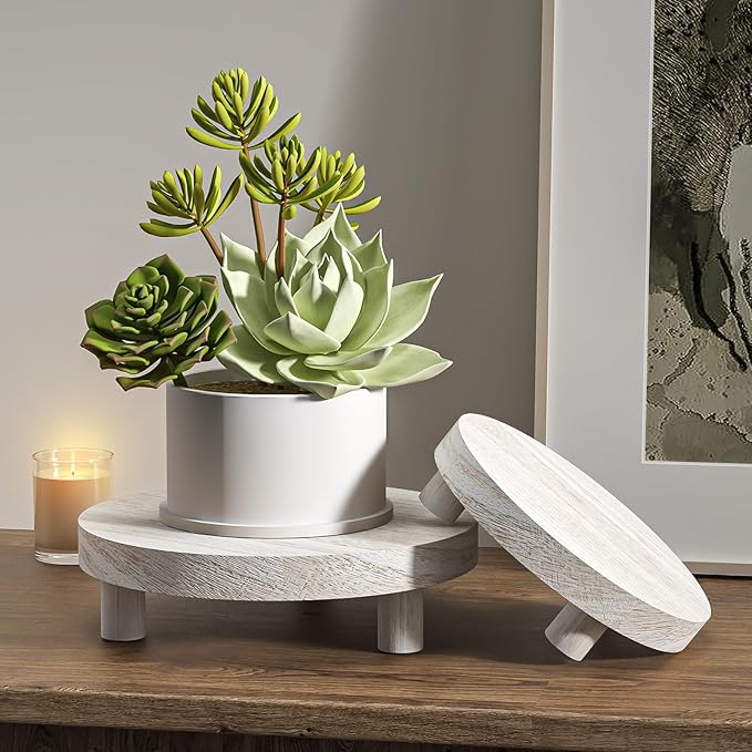 3 Pcs Wood Plant Stand Indoor Outdoor, Round Wood Riser - Image 6