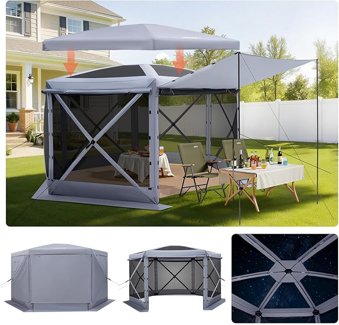 VEVOR Pop up Gazebo Screen Tent, 12 x 12 ft Large 6-Sided Camping Canopy Tent by VEVOR