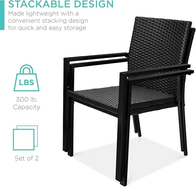 Best Choice Products Set of 2 Stackable Outdoor Wicker Dining Chairs - Image 4