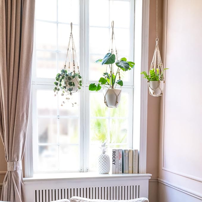 Mkono 3 Pack Macrame Plant Hangers Indoor Different Size Hanging Planter Basket - Image 2