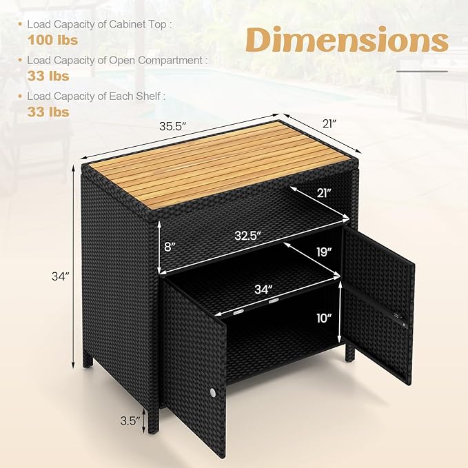 Tangkula Rattan Outdoor Storage Cabinet, Patiojoy Outdoor Cabinet - Image 3