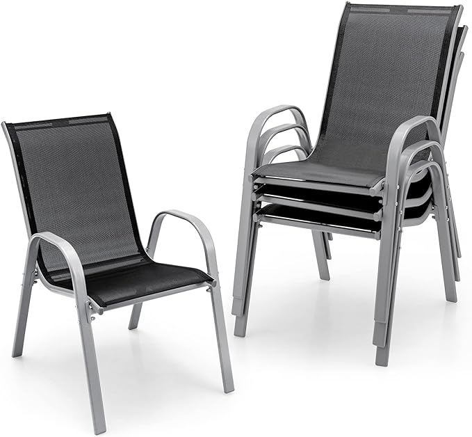 Giantex Set of 4 Patio Chairs, Stackable Outdoor Dining Chairs, 330 LBS Capacity by Giantex