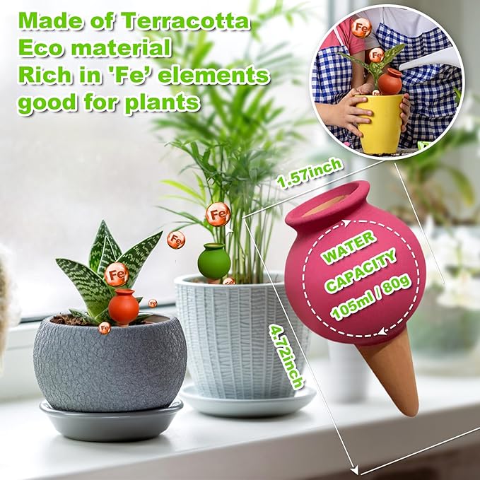 4-Pack Terracotta Self-Watering Spikes | Eco-Friendly Iron-Rich Clay Olla - Image 2