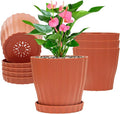 Plastic Flower Pots, 5 Pack 6 inch Indoor Plant Pots Planters by KAHEAUM