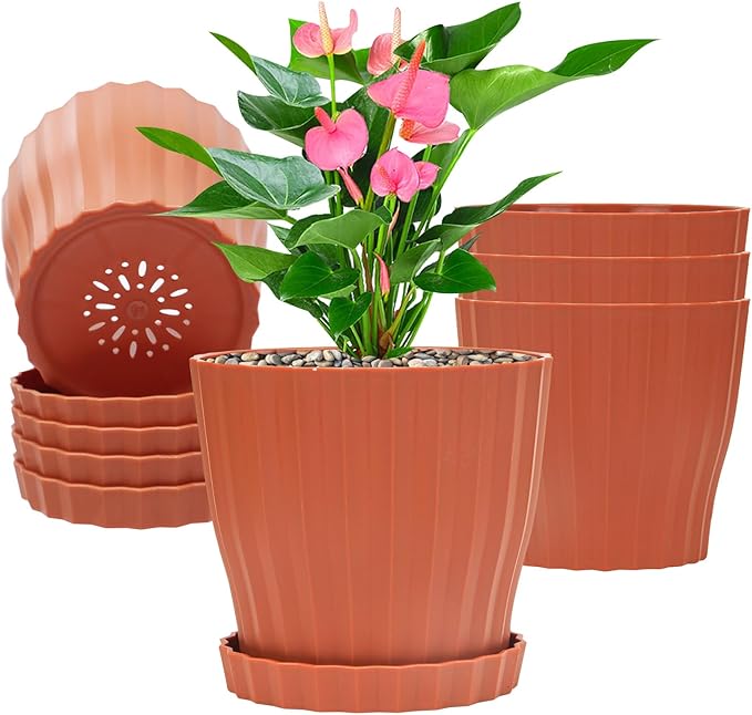 Plastic Flower Pots, 5 Pack 6 inch Indoor Plant Pots Planters by KAHEAUM