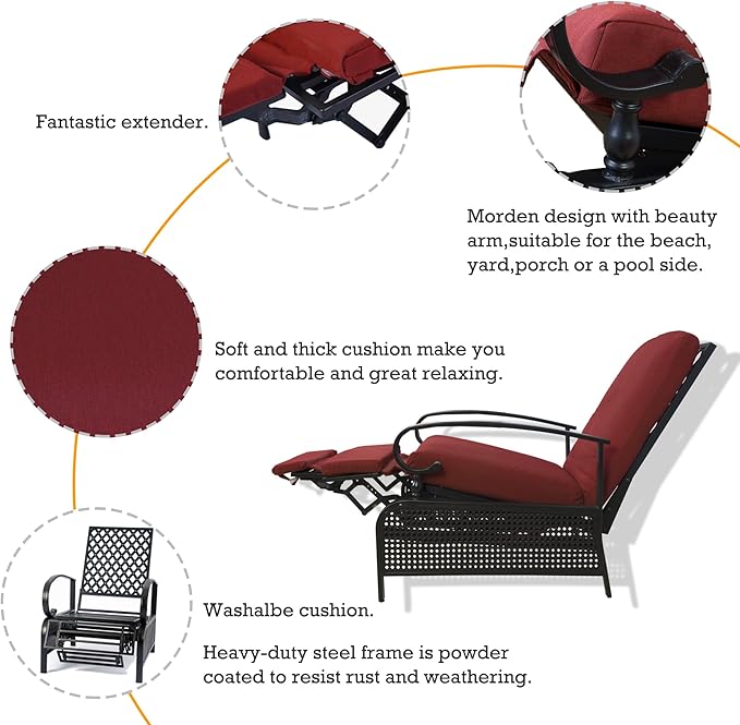 Kozyard Adjustable Outdoor Reclining Lounge Chair, Cushioned Patio Chaise Lounge - Image 5