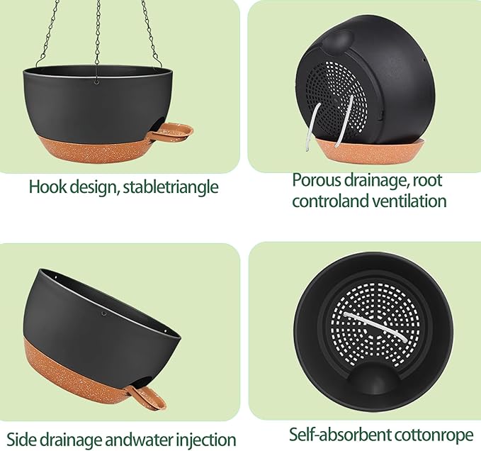 12 inch Hanging Planters for Indoor Outdoor Plants, 2 Pack Self Watering - Image 7