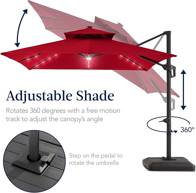 Best Choice Products 9x12ft LED Cantilever Patio Umbrella w/Base Included & - Image 5