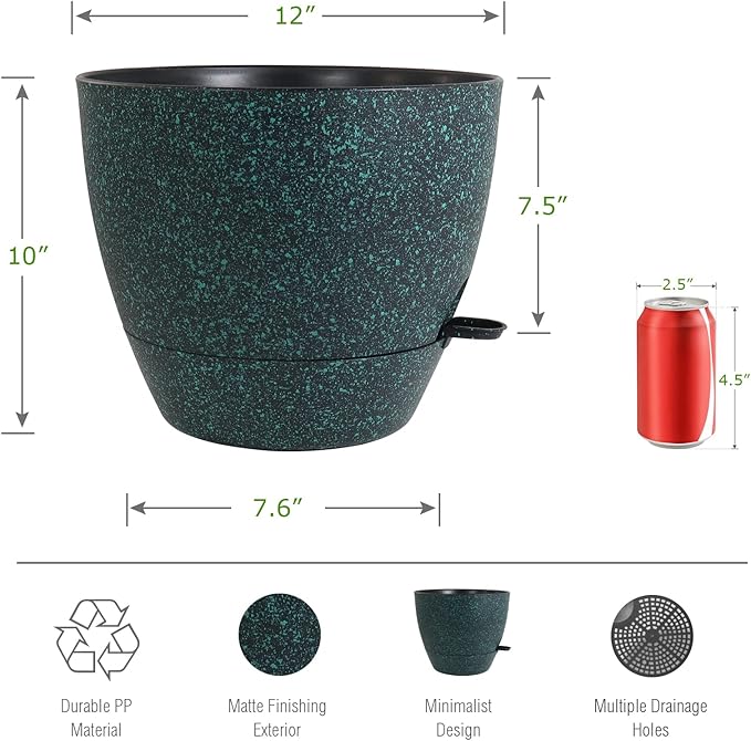 12 inch Large Self Watering Pots, Plastic Planters - Image 2