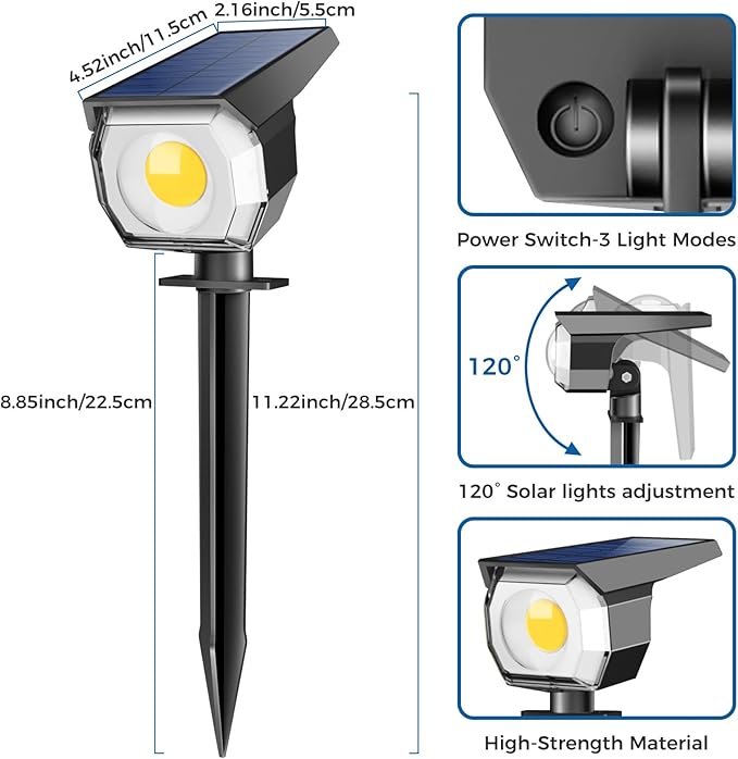 6 Pack Solar Spot Lights Outdoor, Solar Spotlights Outdoor Waterproof 2-in-1 - Image 2