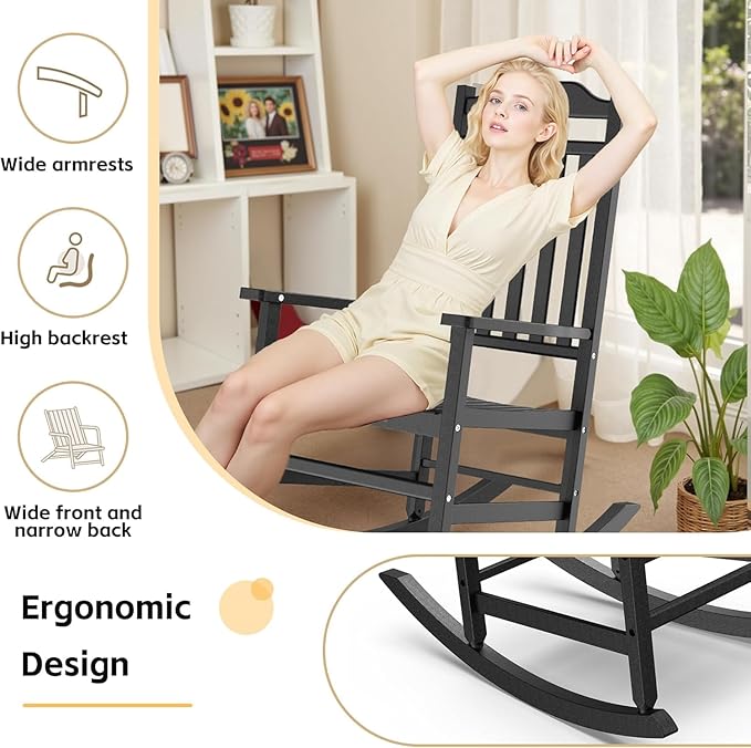 Patio Rocking Chair Outdoor Set of 2, Weather Resistant Poly Resin Oversized - Image 5