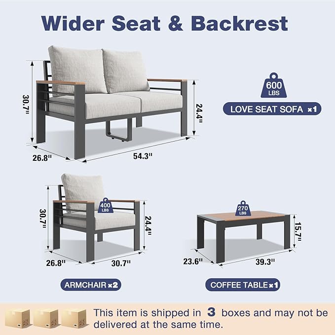 Aoxun Aluminum Patio Furniture Set 4 Seats, Oversized Outdoor Sectional - Image 7