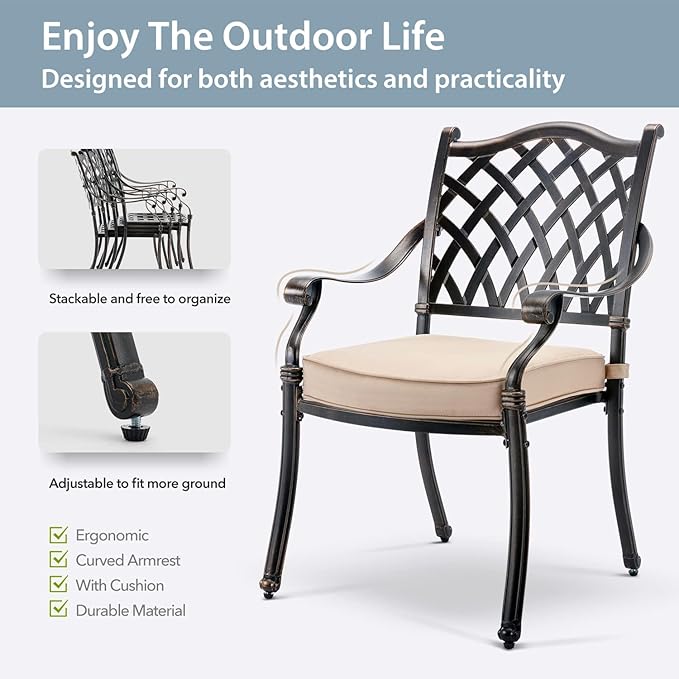 7-Piece Cast Aluminum Patio Furniture, Outdoor Dining Sets - Image 5