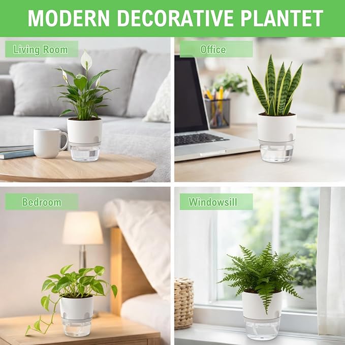 3.2 Inch Self Watering Planters Plastic Planter Pots 3 Pack Wicking Flower Pots - Image 6