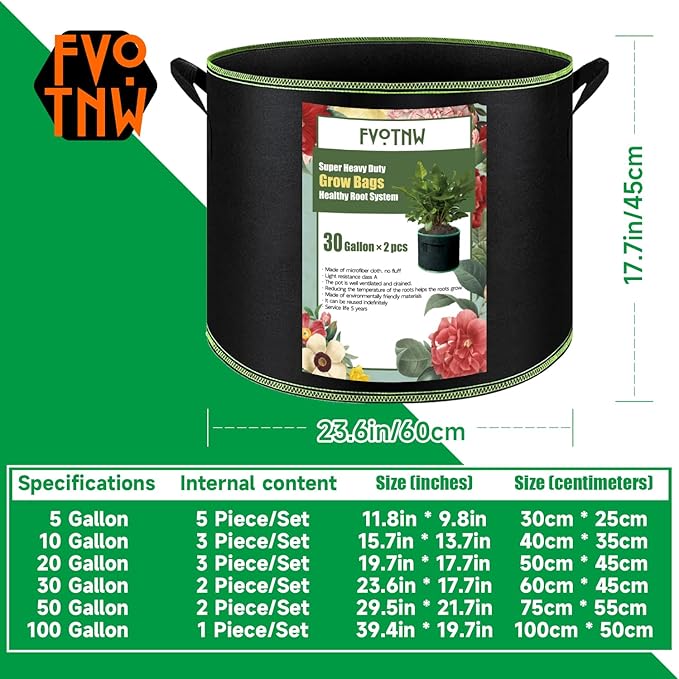 2-Pack 30 Gallon Plant Grow Bags, Thickened Nonwoven Fabric Pots - Image 3