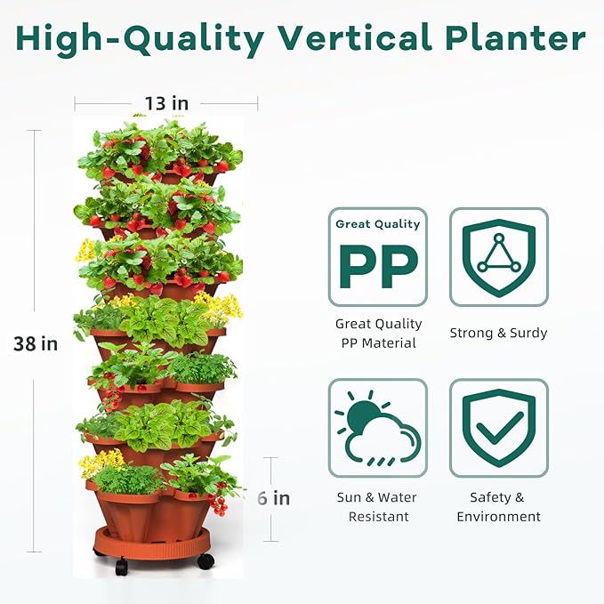 7 Tiered Strawberry Vertical Planter 2 Pack, Stackable Tower Garden Planter - Image 2
