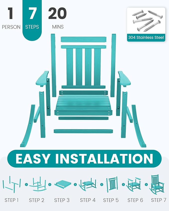 SERWALL HDPE Outdoor Rocking Chair Set of 6, Patio Rocking Chairs - Image 7