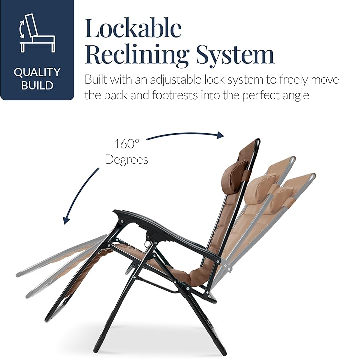 Best Choice Products Oversized Padded Zero Gravity Chair, Folding Outdoor Patio - Image 7