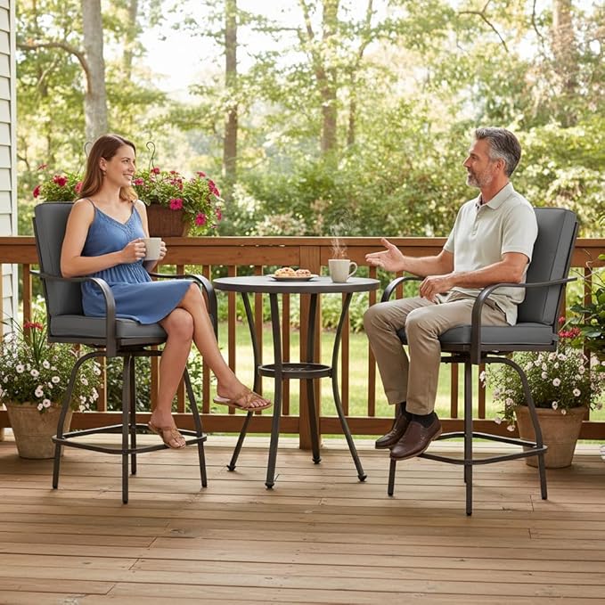 Patio Swivel Bar Stools Set of 2, Outdoor Bar Height Swivel Chairs - Image 9