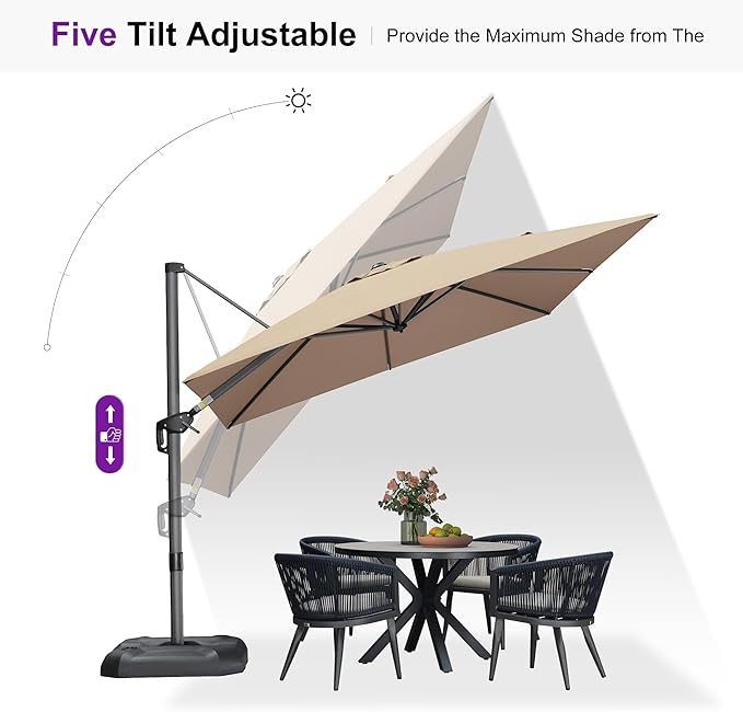 PURPLE LEAF 9 Feet Patio Umbrella Outdoor Cantilever Square Umbrella Aluminum - Image 5