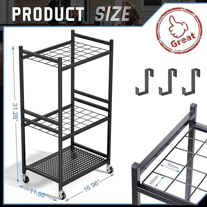 Garden Organizer With Wheels, Yard Tower Rack - Image 6