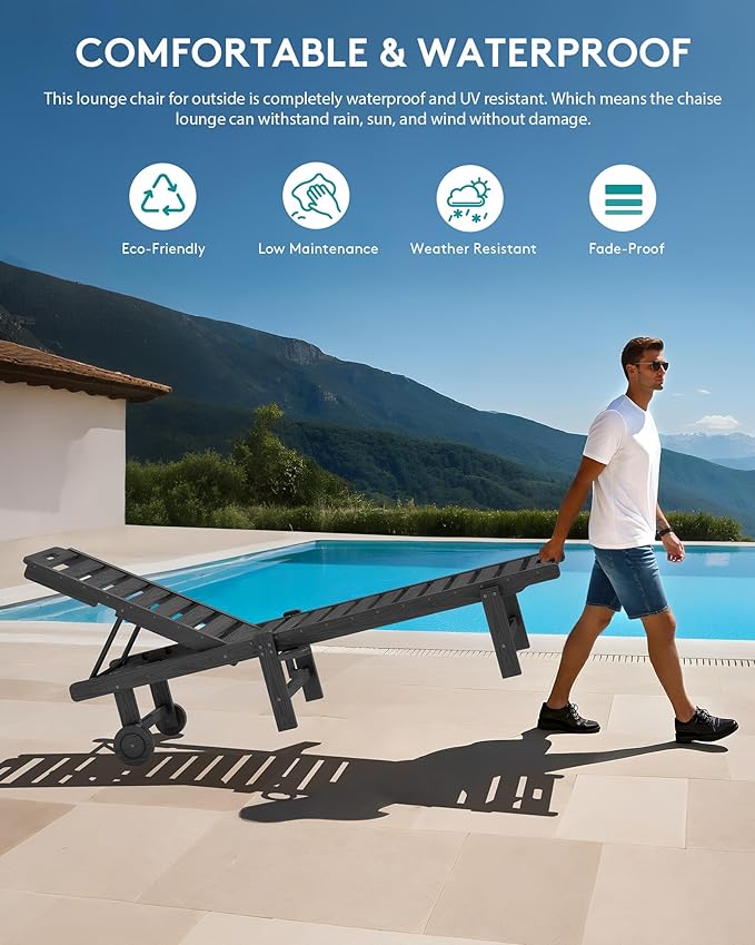 SERWALL Outdoor Chaise Lounge Set of 4, HDPE Lounger - Image 5