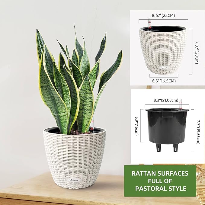 Dexceder 9x8 Inches Rattan Self Watering Planter Indoor Outdoor, Inner Pot - Image 3