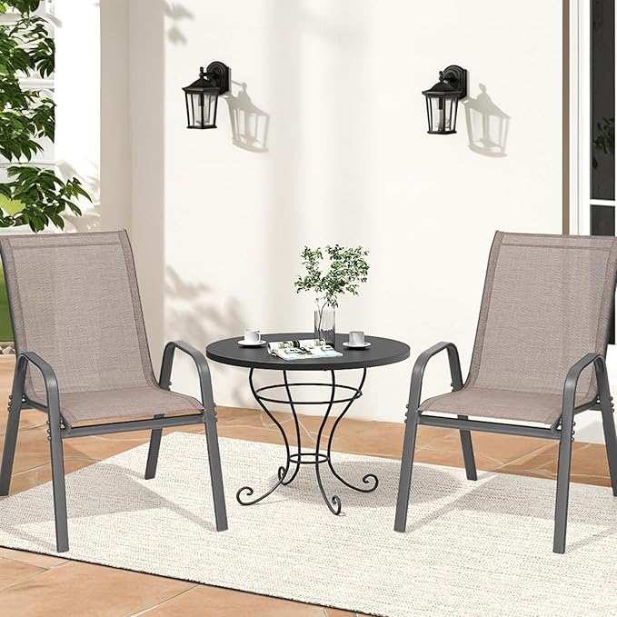 Patio Chairs Set of 2, Easily Set Up Stackable Outdoor Dining Chairs - Image 2