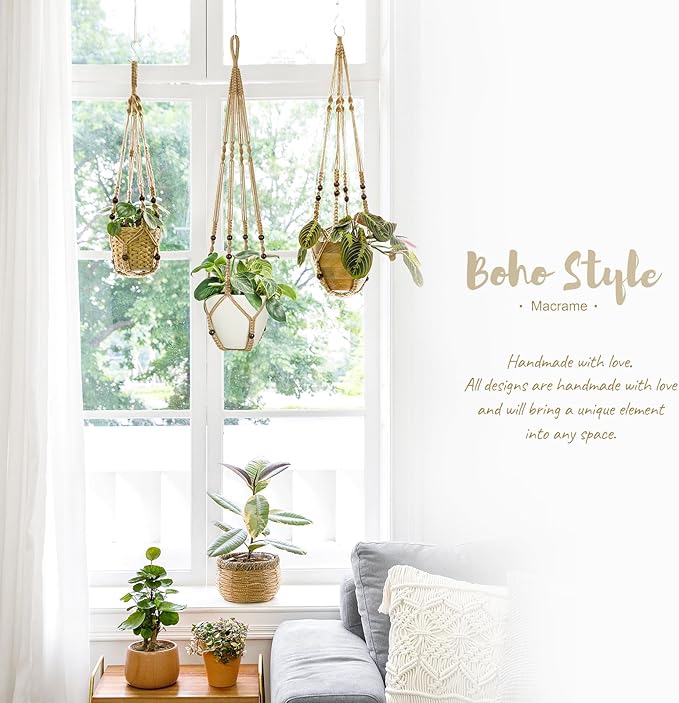 Mkono 3 Pack Macrame Plant Hangers Indoor Different Size Hanging Planter Basket - Image 3