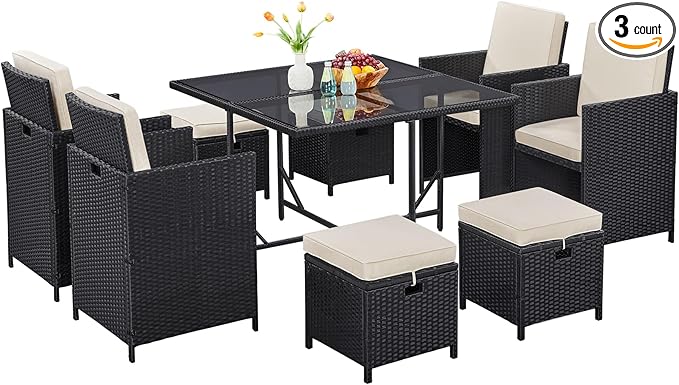 Yaheetech 9-Piece Patio Dining Sets, Outdoor Space Saving Rattan Chairs by Yaheetech