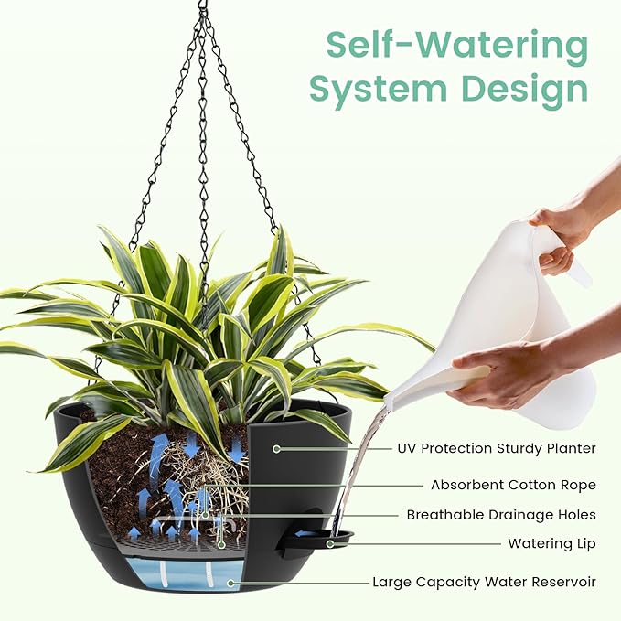 Set of 3-10 Inch Self Watering Hanging Planters - Image 4