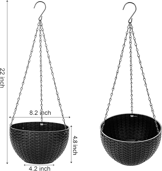 Foraineam 4 Pack Black Hanging Planters, 8.2 inch Hanging Flower Basket Planter - Image 3