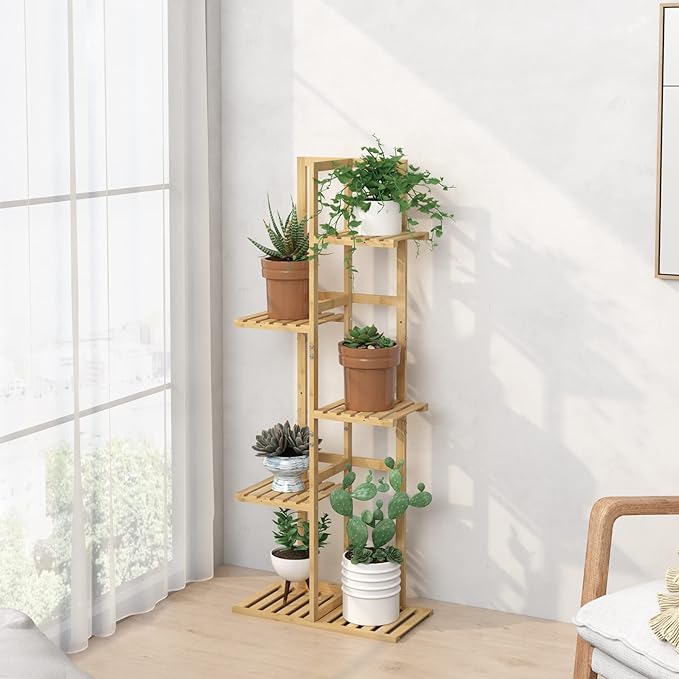 Laiensia Bamboo 5 Tier 6 Potted Plant Stand Rack Multiple Flower Pot Holder - Image 2