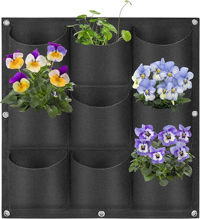 9 Pockets Hanging Planter Bags, Hanging Vertical Wall Mounted Plant Planting by Pehciroe