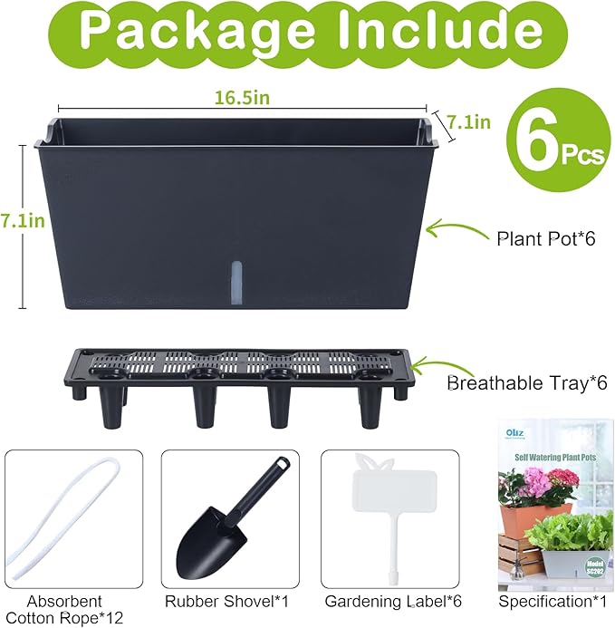 Window Box Planter 6 Pcs, 16.5 Inches Self Watering Rectangle Flower Plant Pots - Image 6
