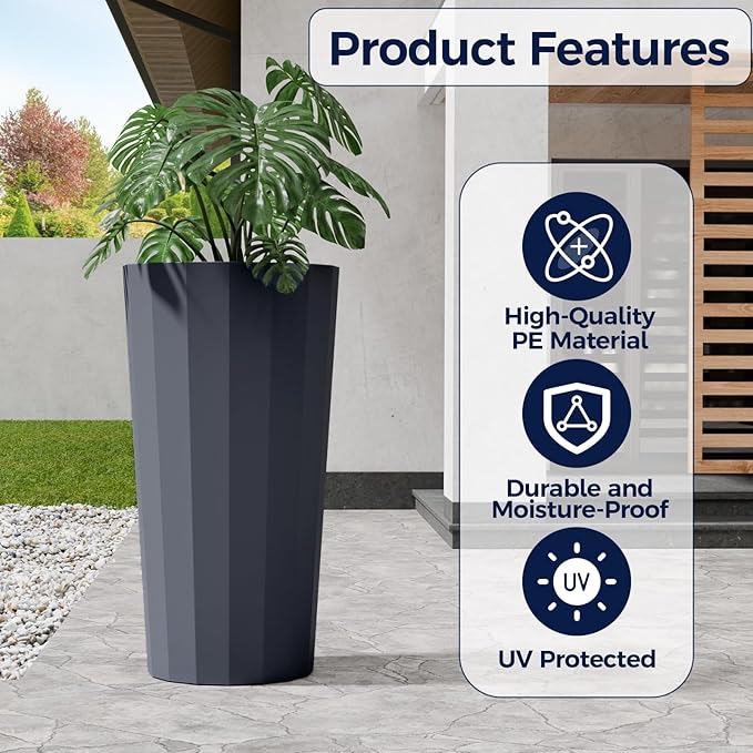 23.6" Tall Outdoor Planters Set of 2, Large Planters - Image 3