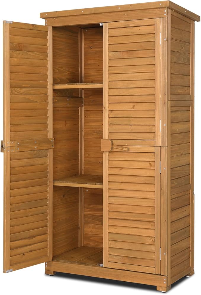 Outvita Outdoor Storage Cabinet, 63in Wooden Garden Tools Shed by Outvita