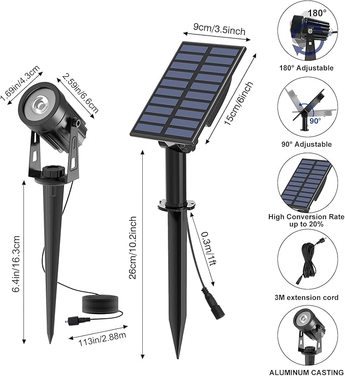 T-SUNUS Christmas Solar Landscape Spotlights Warm White 3000K Metal Lights - Image 3
