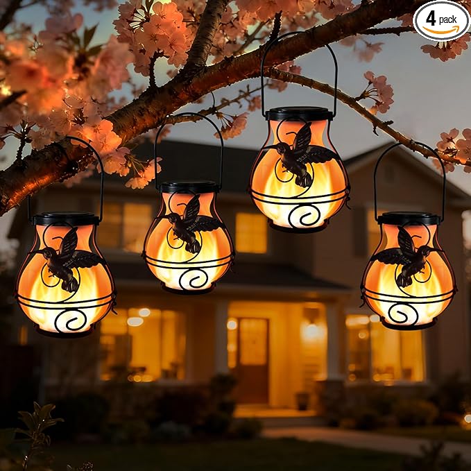 Solar Lanterns Outdoor Waterproof Flickering Flame Lights Hummingbird Metal by X-PREK