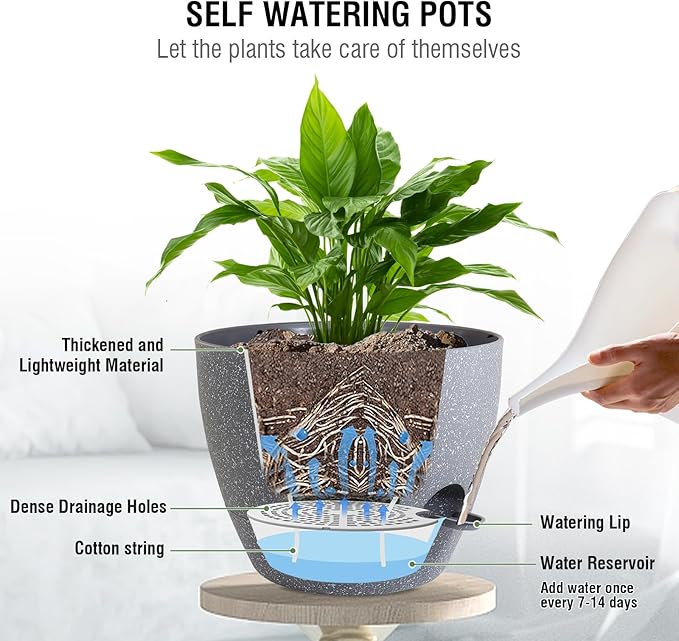 Self Watering Hanging Planters 10 inch, 2 Pack Hanging Flower Pots - Image 2