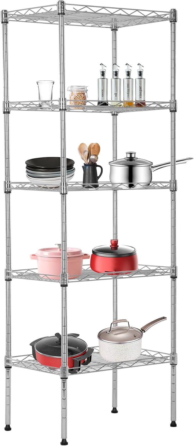 BestOffice | 5-Tier Wire Storage Shelves | 17x12x48 | Chrome | by BestOffice