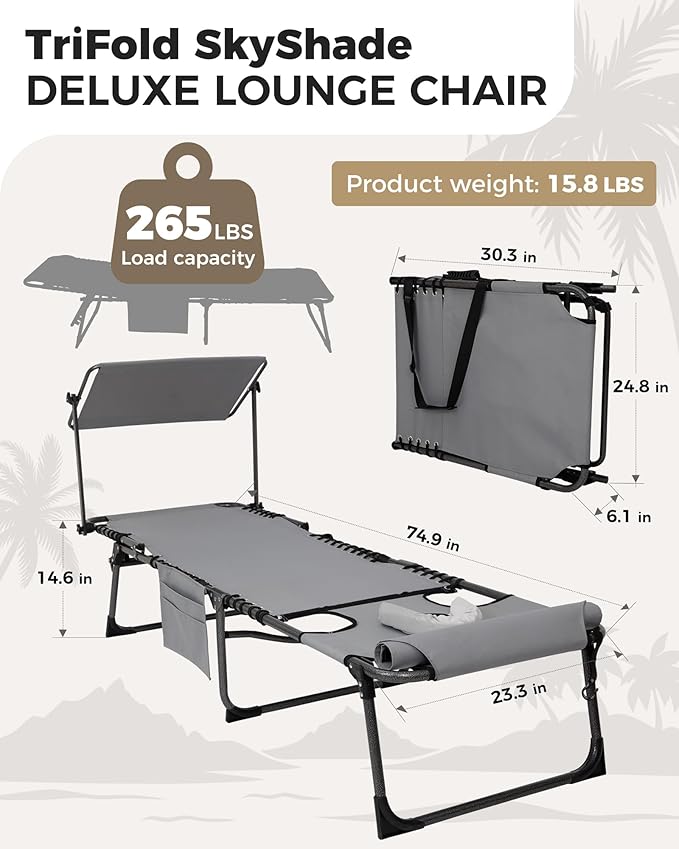 KingCamp Tanning Chair with Face Hole, Lounge Chairs Outdoor Folding Comfy - Image 2